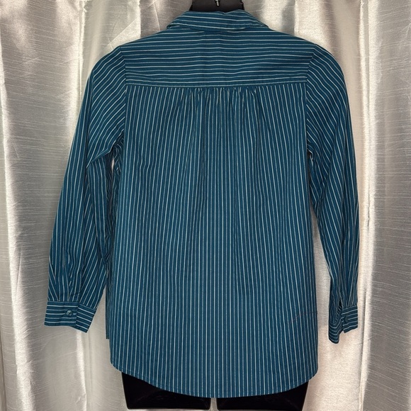 Roaman’s Women’s 14W Long Sleeve Button Down Turquoise Striped Shirt - Picture 4 of 7